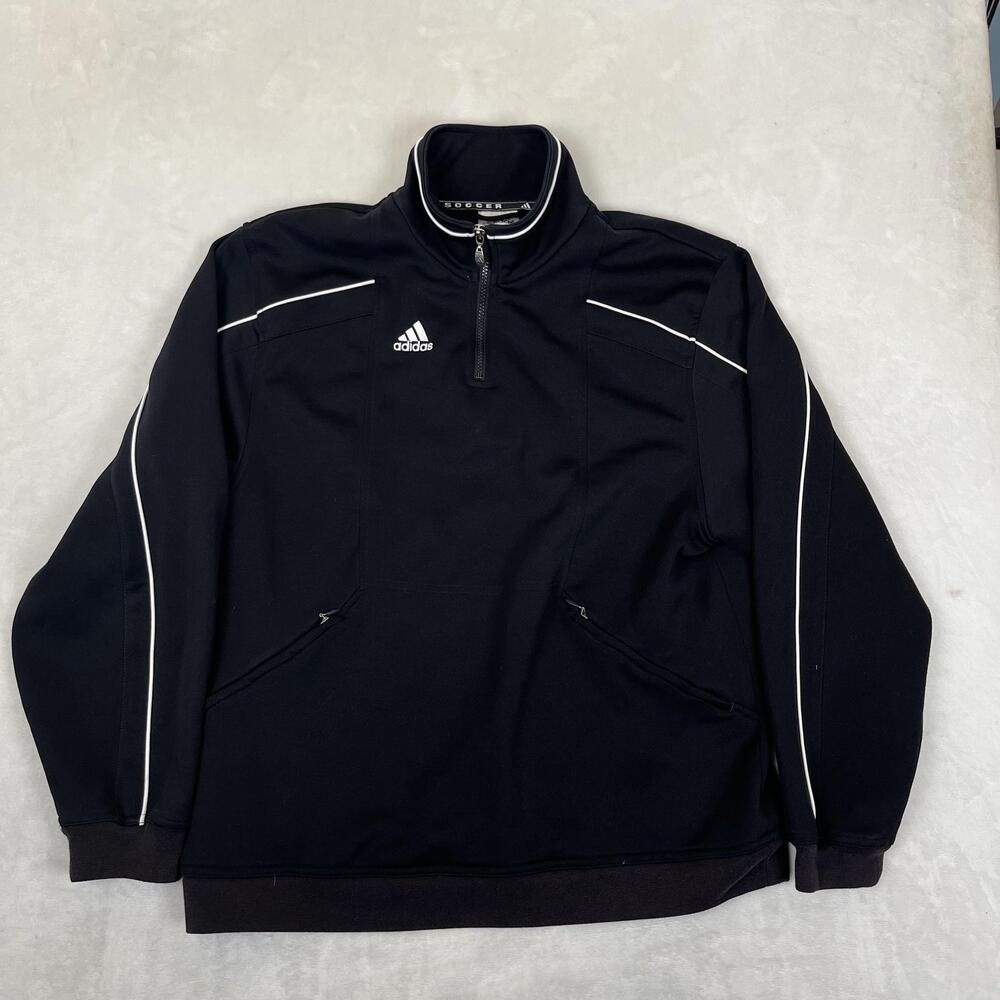 Adidas Soccer Sweatshirt Mens Large Black 1/4 Zip Mock Neck Pullover Athletic
